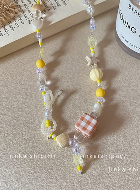 Partyme夏日多巴胺彩色串珠项链女轻奢小众设计感锁骨链颈链配饰