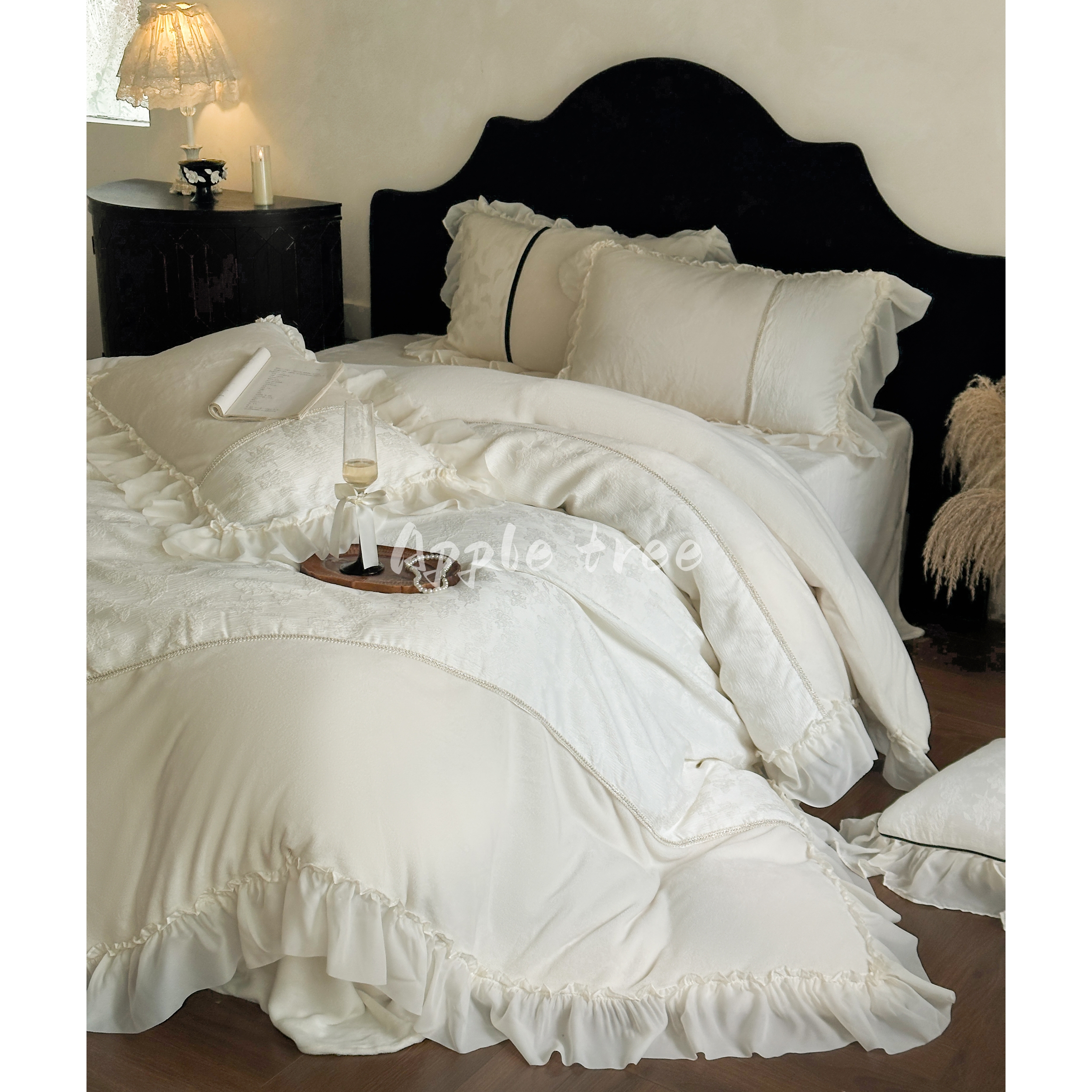 法式花边提花牛奶绒四件套