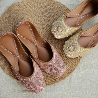 黄莺儿 粉子黛 I 浮雕般细腻的钉珠刺绣温柔底色印度手工鞋真皮