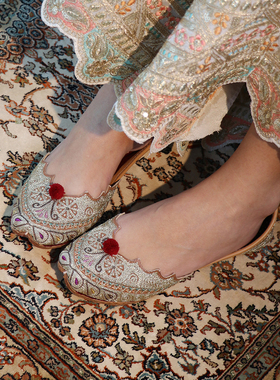 Mochi Aari金线刺绣系列合集I 百年非遗技艺金色刺绣印度鞋真皮鞋