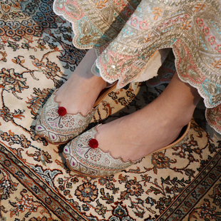 Mochi Aari金线刺绣系列合集I 百年非遗技艺金色刺绣印度鞋真皮鞋