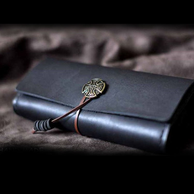 手工制作真皮手卷烟 烟包 黑色 头层牛皮 可放卷烟器 打火机 烟纸