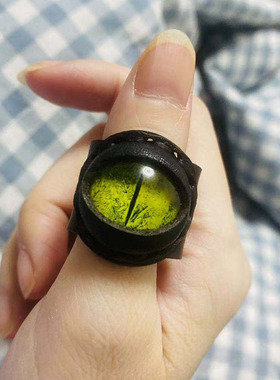 原创设计风手工牛皮眼睛夸张戒指