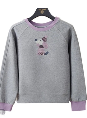 30201 帽子小狗图案圆领加厚卫衣