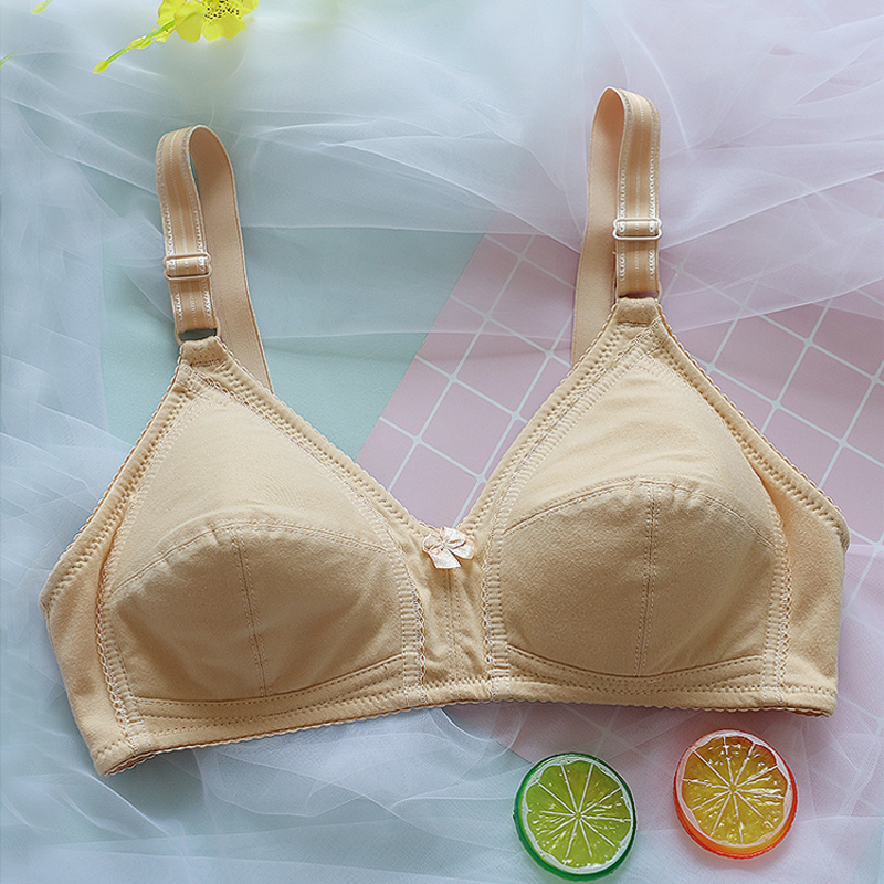 新品薄款简约无钢托女内衣无海绵中老年文胸罩全罩杯纯棉大码白