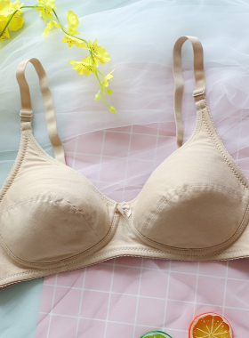 小胸薄款无钢托女内衣无海绵纯棉全罩杯光面简约胸罩透气白色文胸