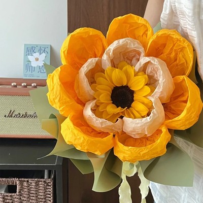 雪奈纸向日葵手揉褶皱纹理花束