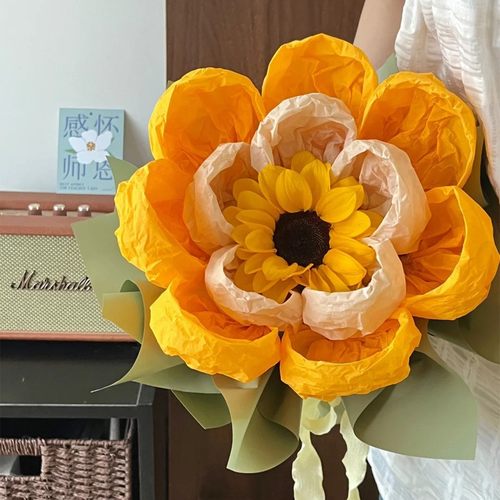 雪奈纸向日葵手揉褶皱纹理花束