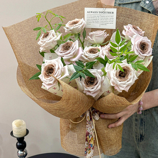 端午节彩麻片亚麻布花束包装纸鲜花复古棉麻布料网纱花艺包花材料