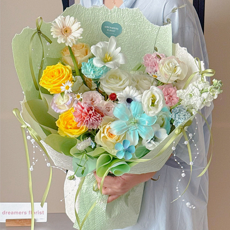 新款珠光石纹纸肌理褶皱纸高级感花束包花纸花艺资材鲜花材料