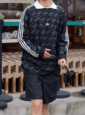 Adidas阿迪达斯三叶草经典三条纹复古时尚套头卫衣POLO外套JD5196