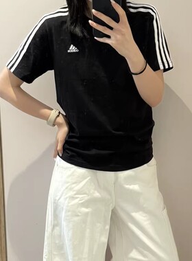 Adidas阿迪达斯舞蹈服日常可穿短袖女宽松休闲圆领运动T恤HR4913