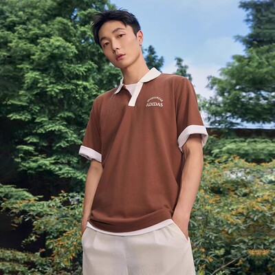 正品Adidas阿迪达斯男子夏季复古学院风华夫格翻领短袖T恤JD0332