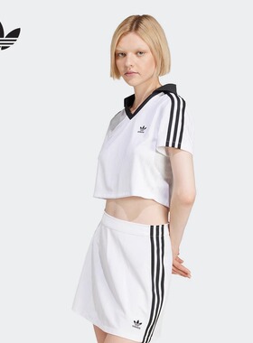adidas阿迪达斯三叶草翻领T恤夏女ADICOLOR短袖短款POLO衫JD2608