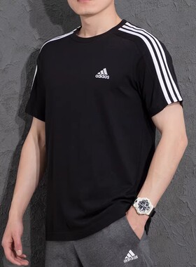 adidas阿迪达斯短袖男2026夏季新款透气黑色半袖圆领T恤KU3918