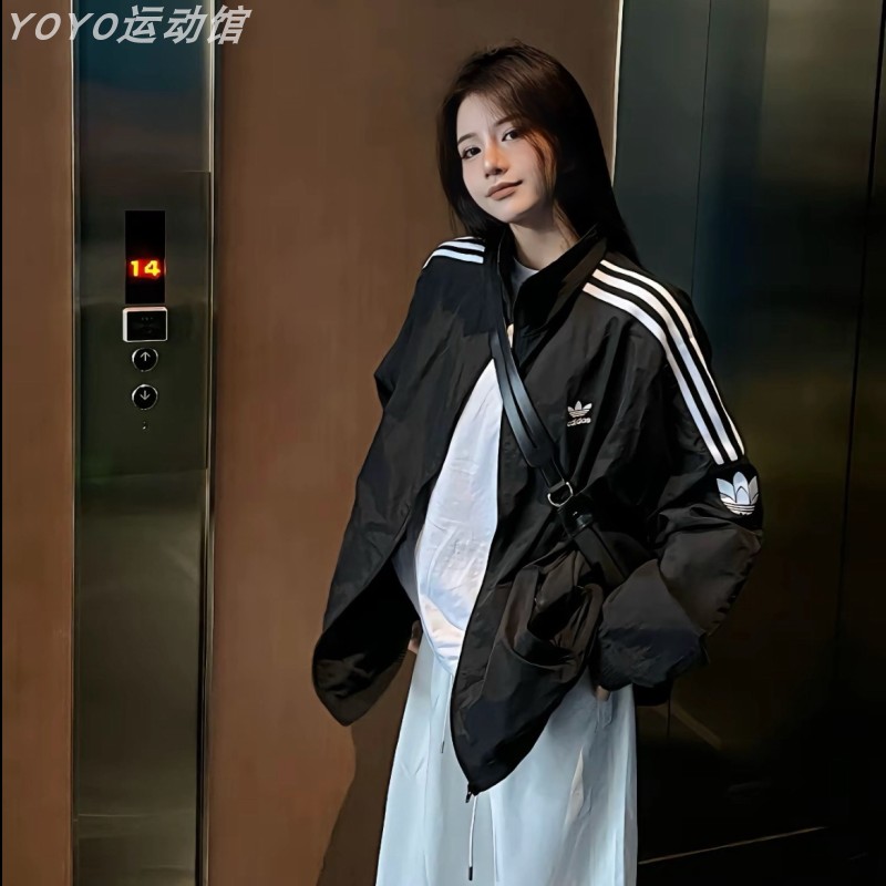 阿迪达斯三叶草正品春季新款男女速干外套立领运动服防风夹克