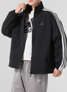 ADIDAS阿迪达斯男子立领外套三条杠速干防风运动夹克正品JL6092