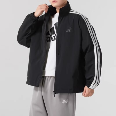 ADIDAS阿迪达斯男子立领外套三条杠速干防风运动夹克正品JL6092