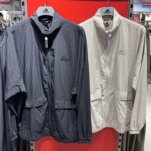 阿迪达斯外套男春季新款休闲宽松梭织立领夹克衫防风运动服IT3955