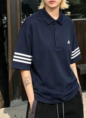 阿迪达斯高尔夫短袖运动休闲条纹adidas百搭T恤POLO衫男IQ2963