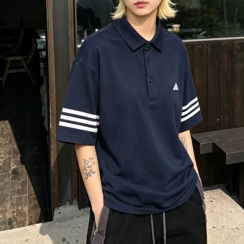 阿迪达斯高尔夫运动休闲条纹短袖