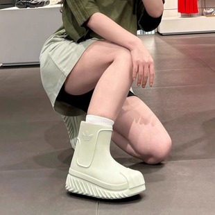 adidas阿迪达斯高筒雨鞋男女三叶草高帮厚底贝壳头防水雨靴IE0387