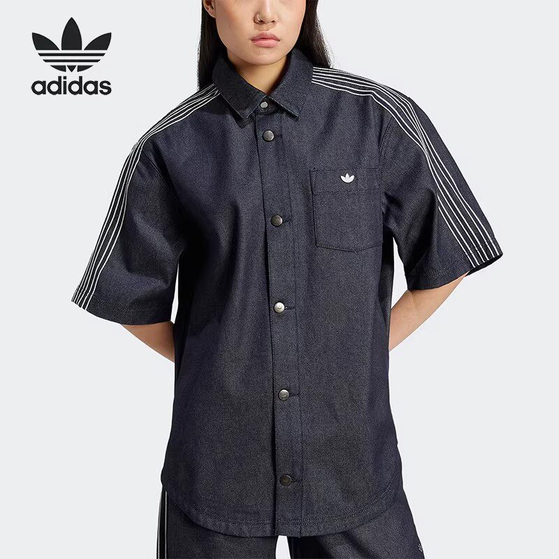 Adidas/阿迪达斯正品三叶草女士宽松翻领经典运动短袖衬衫JJ3146