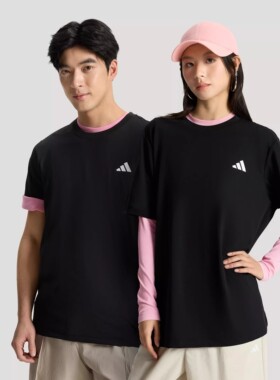 Adidas阿迪达斯正品2026夏季新款男女短袖休闲百搭黑色T恤KU6400