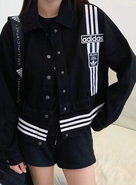 阿迪达斯三叶草女子2026春季可拆卸短款牛仔风夹克外套JJ3095