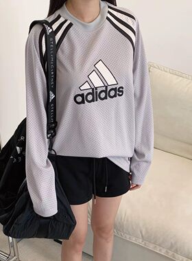 阿迪达斯三叶草男女2026夏款撞色透气网眼休闲运动长袖T恤 JD5375