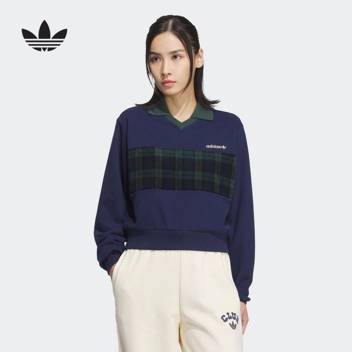 Adidas三叶草女复古运动宽松长袖小翻领卫衣套头衫 JC6851 JC6852,运动服/休闲服装,运动POLO衫,淘宝优惠券,粉丝福利购,淘宝优惠卷
