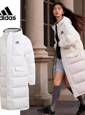 阿迪达斯长款羽绒服男女爆款2026新款休闲防风连帽运动服GK0665