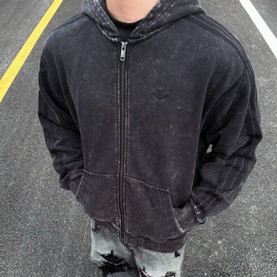 阿迪达斯三叶草男装2026春季新款水洗系列运动连帽夹克外套KA2315