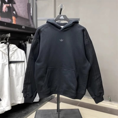 阿迪达斯三叶草男时尚连帽舒适百搭黑色运动织套头衫卫衣IW3485