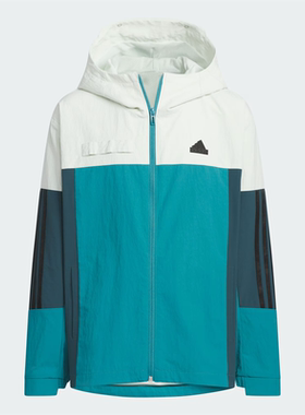 阿迪达斯童装24春新款都市漫游系列梭织宽松连帽夹克外套 JC6912