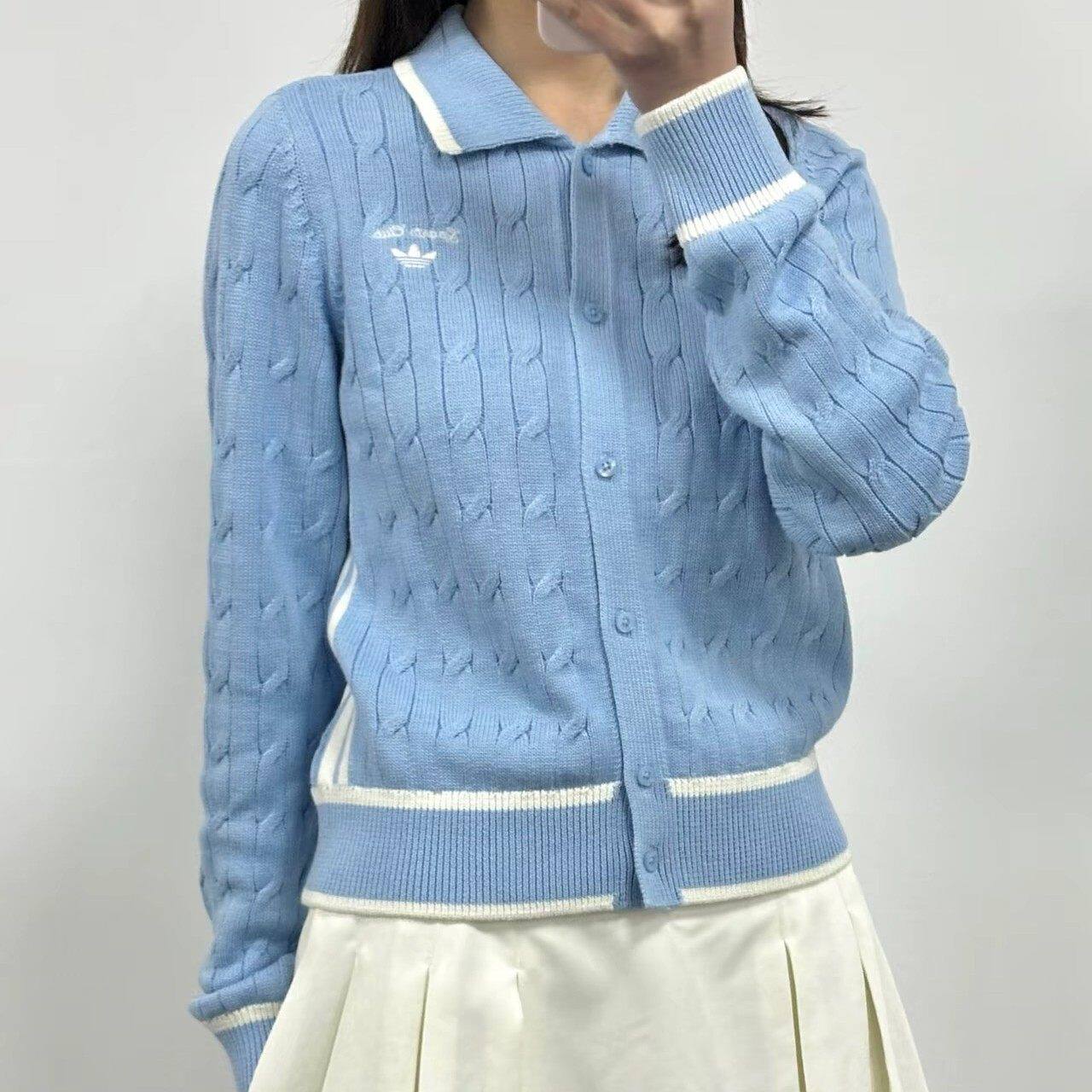 阿迪达斯三叶草女子翻领线衣针织毛衣外套2026春季新款JM8018