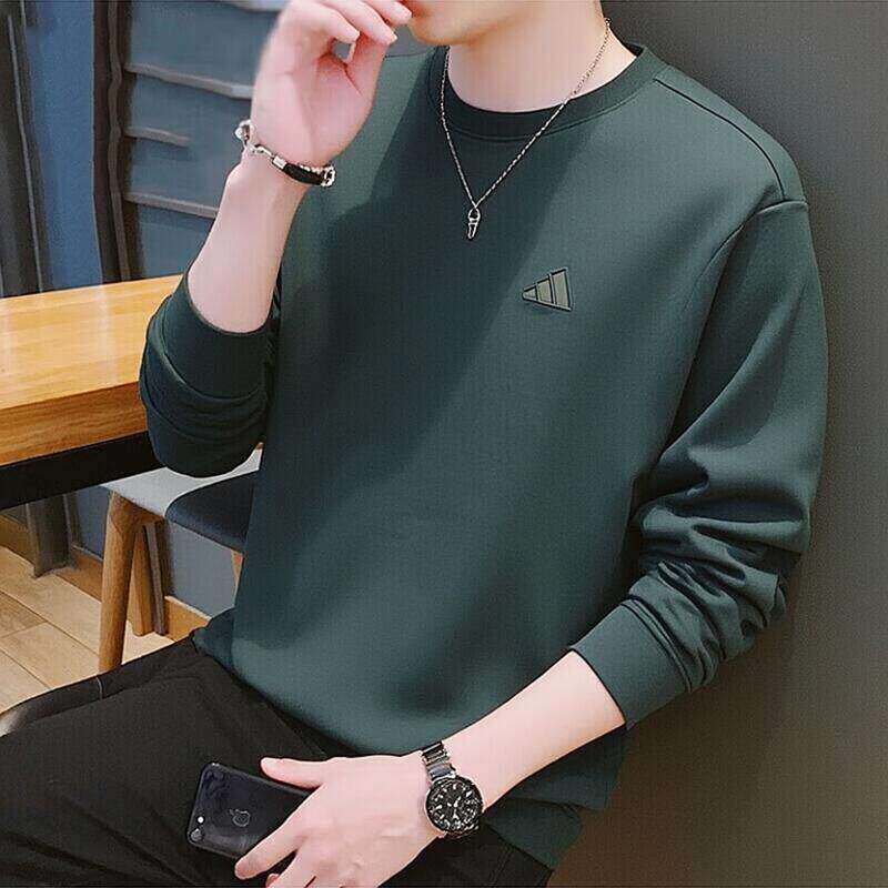 Adidas阿迪达斯纯棉卫衣男新款休闲打底衫运动服宽松绿色长袖T恤