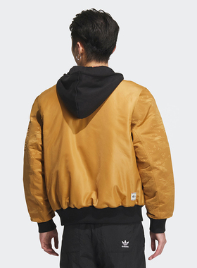 阿迪达斯三叶草棉衣男龙年新年款假两件运动连帽棉服外套IX4233