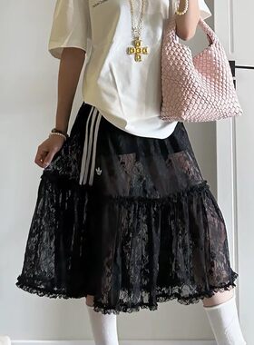 adidas三叶草女子运动裙2026夏季时尚内搭安全裤蕾丝半身裙KD2289