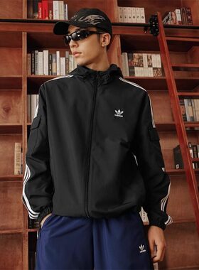 阿迪达斯三叶草经典外套男女三条杠连帽梭织休闲运动服夹克KB1945