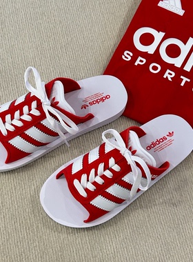 Adidas阿迪达斯正品三叶草拖鞋女款夏季户外防滑一字拖凉鞋JQ7424