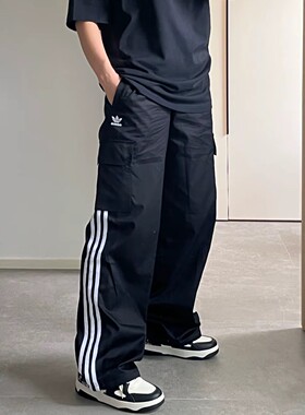 Adidas/阿迪达斯正品三叶草女士复古工装阔腿运动纯棉长裤IW5537