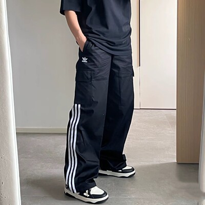 Adidas/阿迪达斯正品三叶草女士复古工装阔腿运动纯棉长裤IW5537