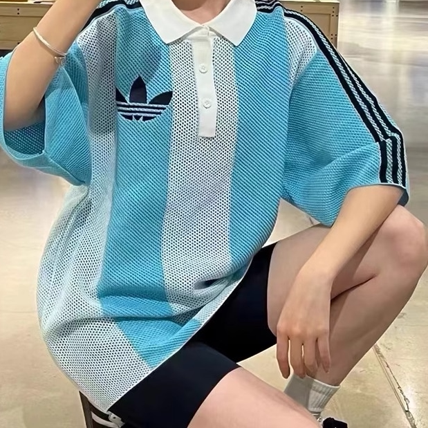 阿迪达斯三叶草男女款网眼透气针织运动宽松短袖POLO衫正品JL5976