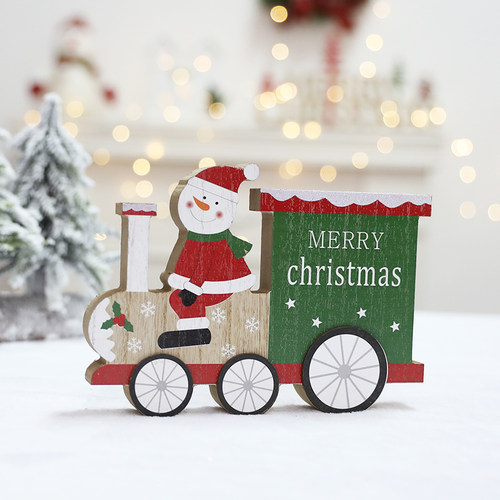 圣诞老人汽车木质摆橱窗装饰品圣英文字母牌老人汽车桌面摆件