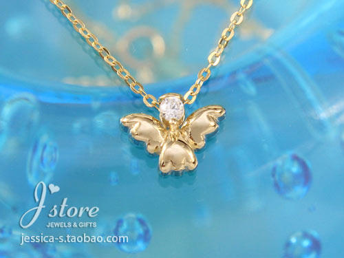【韩国】纯14k金黄金锆石钻迷你守护小天使项链锁骨链※不掉色