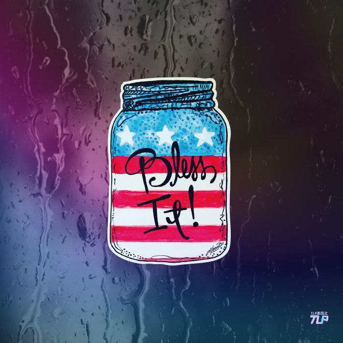 TLP反光车贴 许愿瓶天佑美国国旗保佑BLESS摩托车油箱门贴墙贴