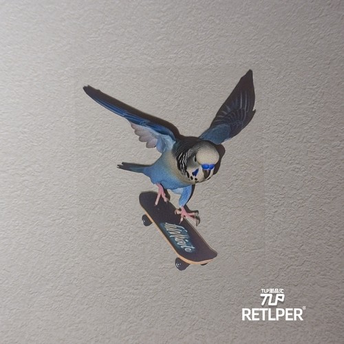 RETLPER镂空贴 原创 玩滑板的鹦鹉 宠物可爱 立体感汽摩防水贴纸