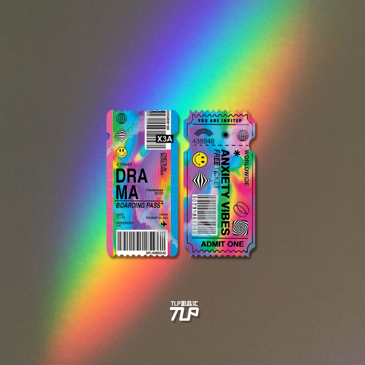 入场票贴纸全息感彩色做旧