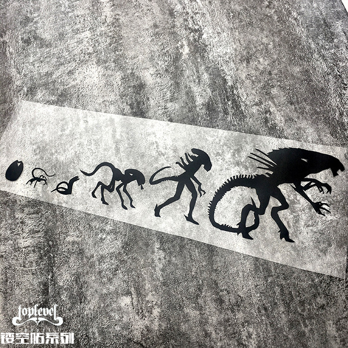 tlp镂空车贴 异形进化图科幻博物馆贴纸笔记本行李箱图书馆防水贴
